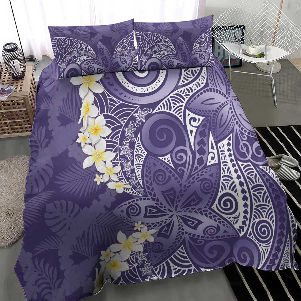 Violet Polynesian Tribal Frangipani Tropical Vibe Bedding Set