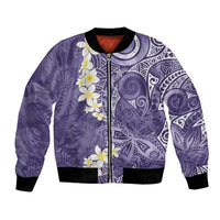 Violet Polynesian Tribal Frangipani Tropical Vibe Bomber Jacket