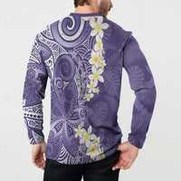 Violet Polynesian Tribal Frangipani Tropical Vibe Button Sweatshirt LT14 - Polynesian Pride