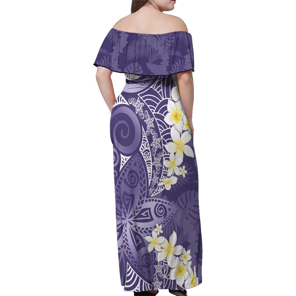 Violet Polynesian Tribal Frangipani Tropical Vibe Family Matching Off Shoulder Maxi Dress and Hawaiian Shirt