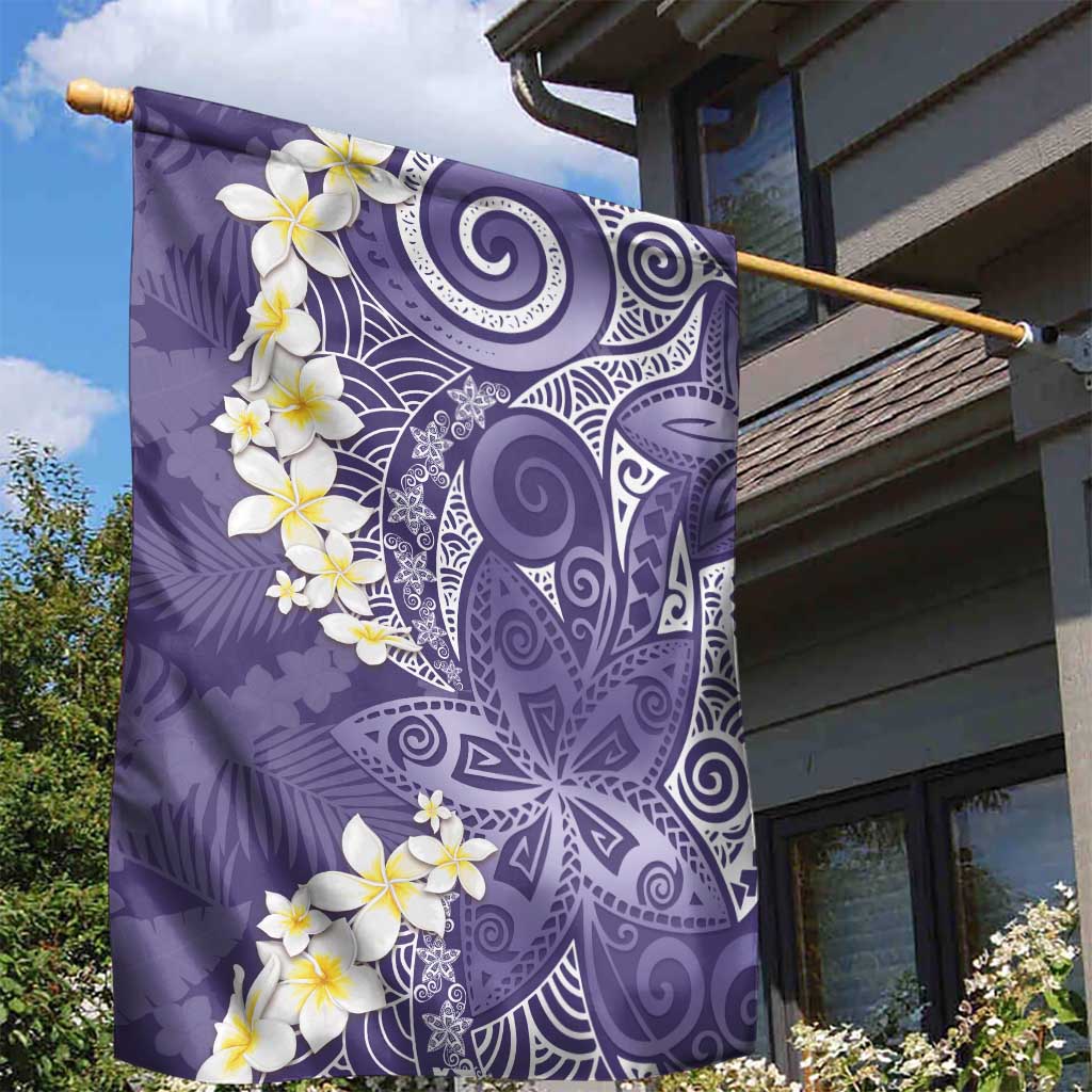 Violet Polynesian Tribal Frangipani Tropical Vibe Garden Flag