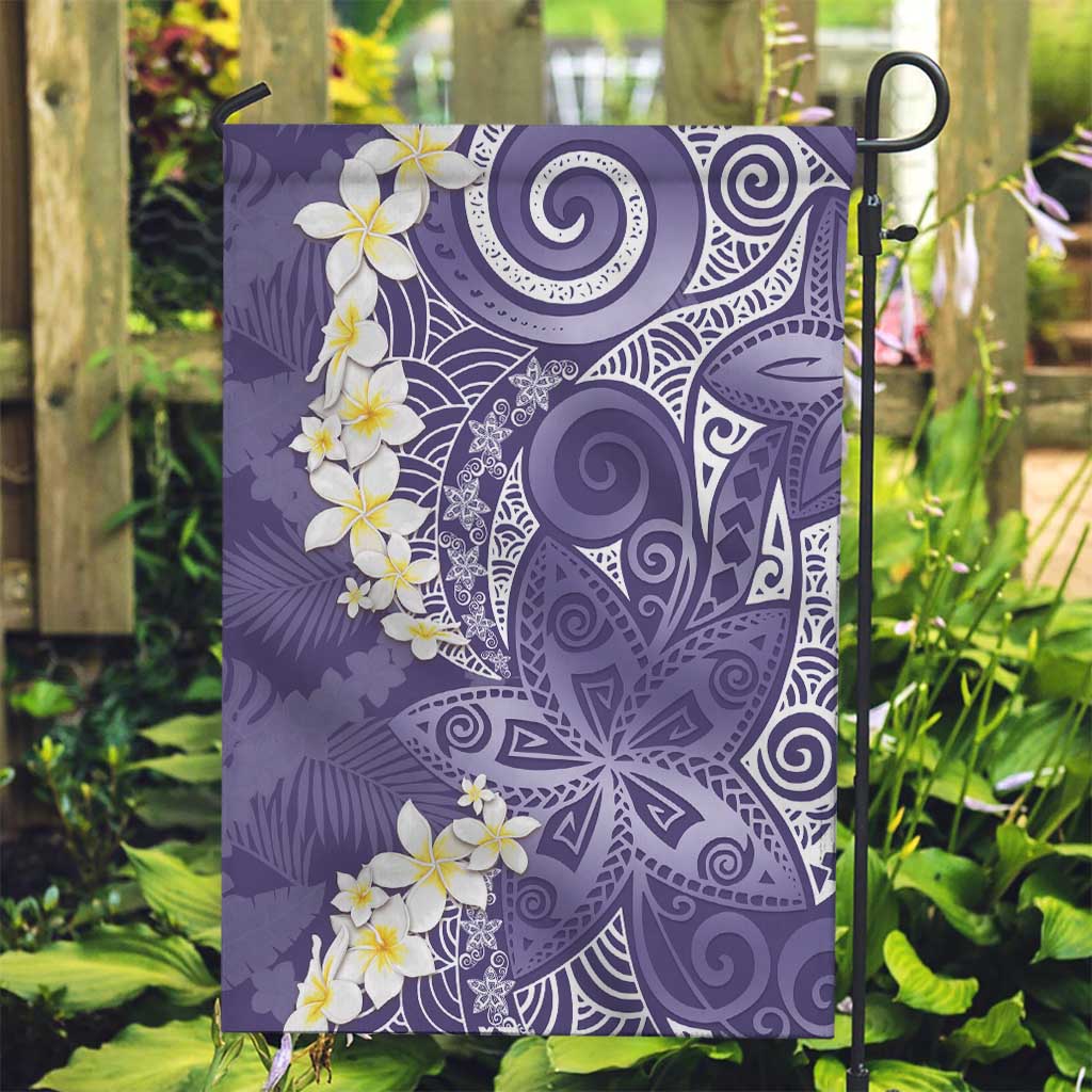 Violet Polynesian Tribal Frangipani Tropical Vibe Garden Flag