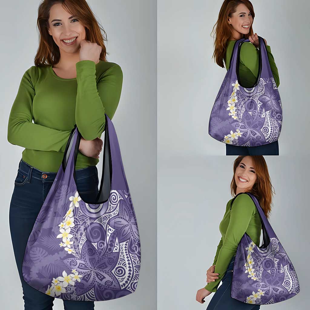 Violet Polynesian Tribal Frangipani Tropical Vibe Grocery Bag