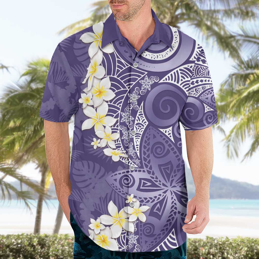 Violet Polynesian Tribal Frangipani Tropical Vibe Hawaiian Shirt