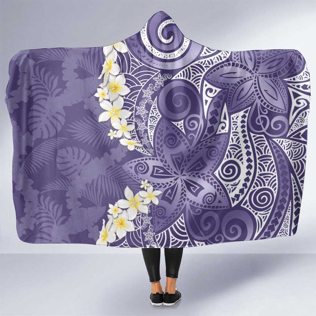 Violet Polynesian Tribal Frangipani Tropical Vibe Hooded Blanket