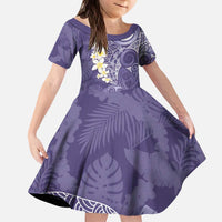 Violet Polynesian Tribal Frangipani Tropical Vibe Kid Short Sleeve Dress