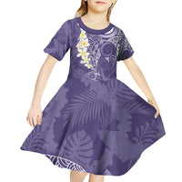 Violet Polynesian Tribal Frangipani Tropical Vibe Kid Short Sleeve Dress