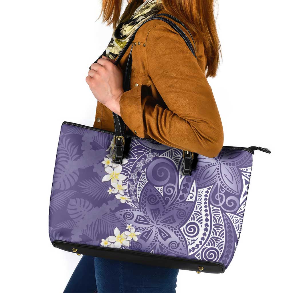 Violet Polynesian Tribal Frangipani Tropical Vibe Leather Tote Bag LT14 Violet - Polynesian Pride