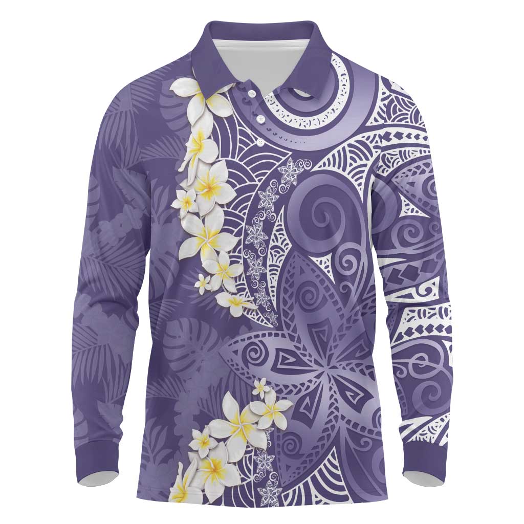 Violet Polynesian Tribal Frangipani Tropical Vibe Long Sleeve Polo Shirt LT14 Violet - Polynesian Pride