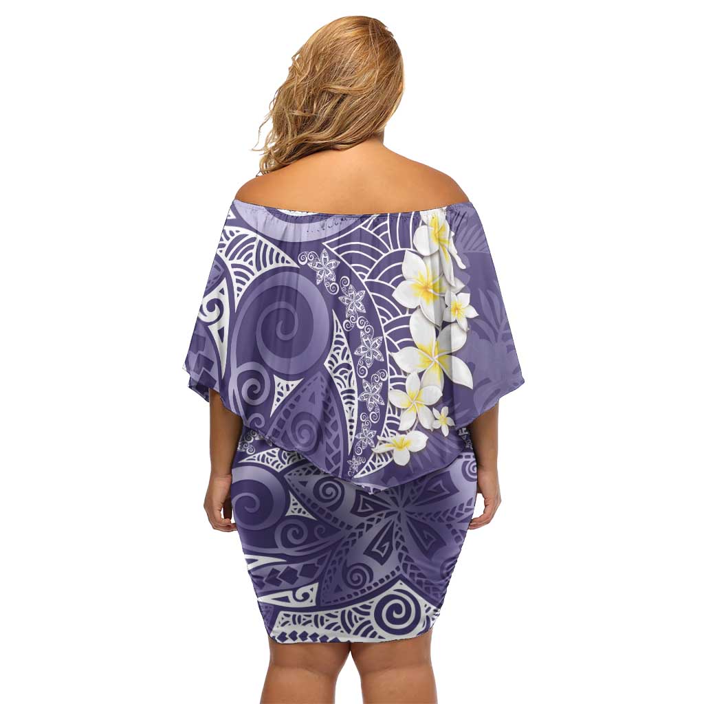 Violet Polynesian Tribal Frangipani Tropical Vibe Off Shoulder Short Dress
