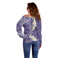 Violet Polynesian Tribal Frangipani Tropical Vibe Off Shoulder Sweater