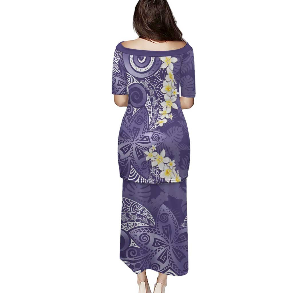 Violet Polynesian Tribal Frangipani Tropical Vibe Puletasi