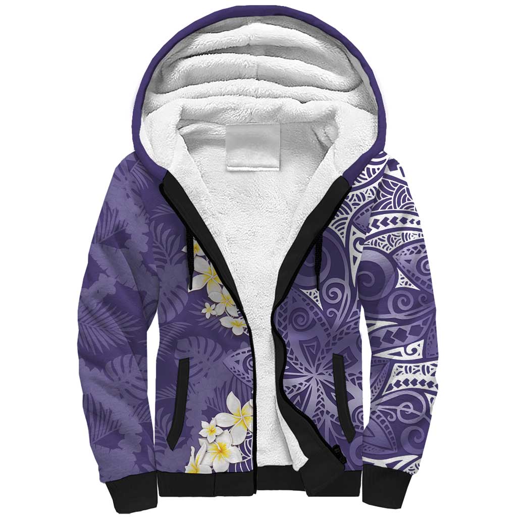 Violet Polynesian Tribal Frangipani Tropical Vibe Sherpa Hoodie