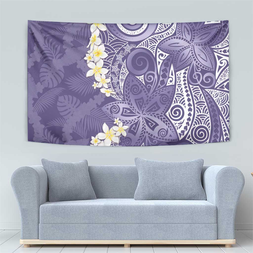 Violet Polynesian Tribal Frangipani Tropical Vibe Tapestry