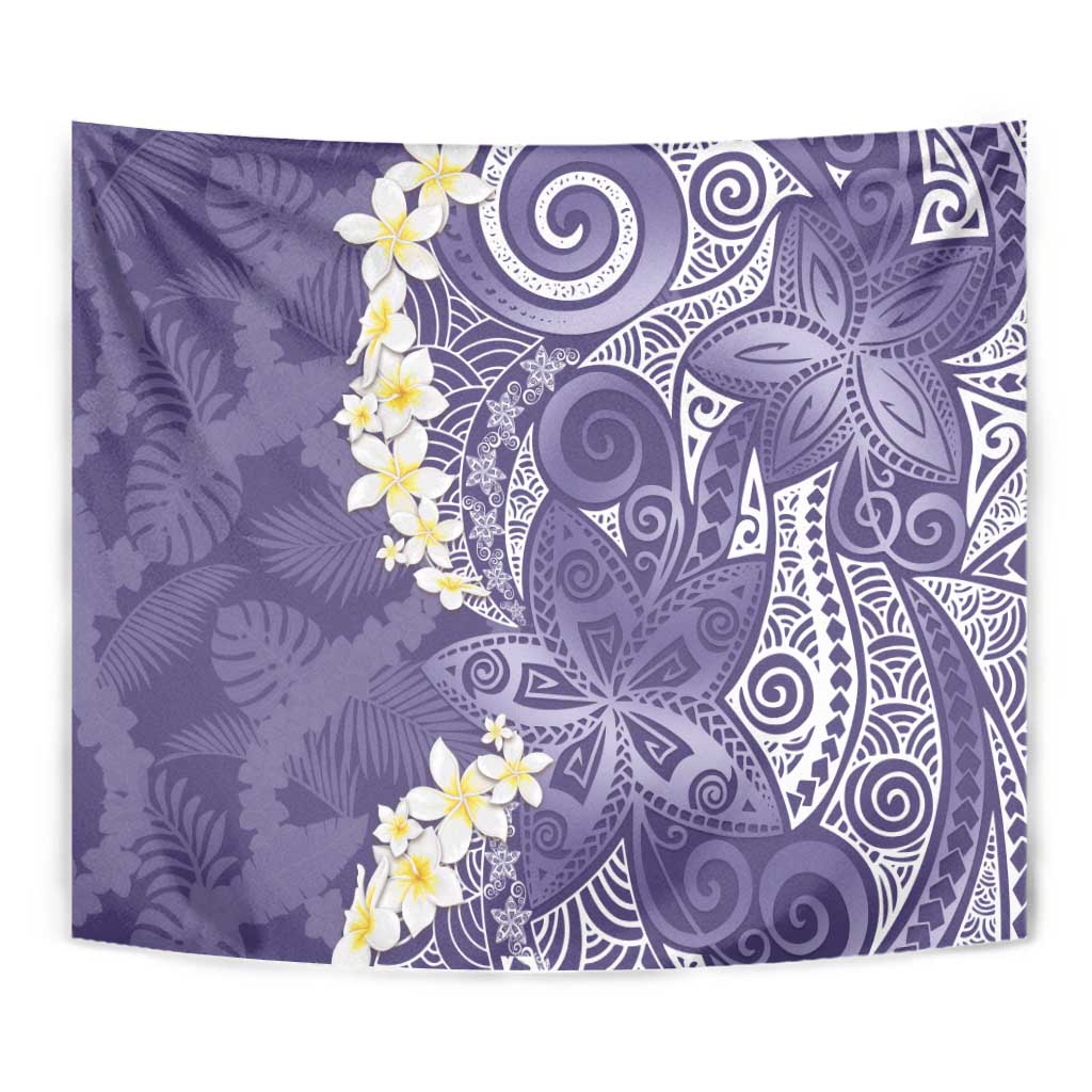 Violet Polynesian Tribal Frangipani Tropical Vibe Tapestry