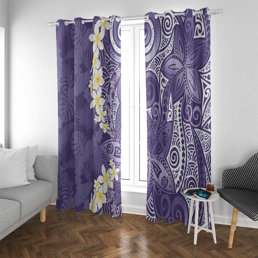 Violet Polynesian Tribal Frangipani Tropical Vibe Window Curtain