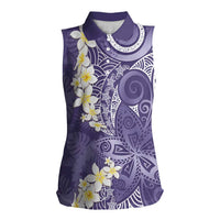 Violet Polynesian Tribal Frangipani Tropical Vibe Women Sleeveless Polo Shirt LT14 Female Violet - Polynesian Pride
