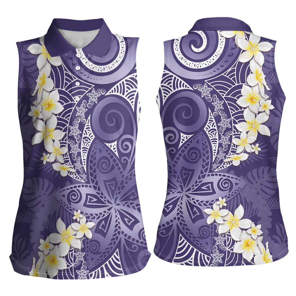 Violet Polynesian Tribal Frangipani Tropical Vibe Women Sleeveless Polo Shirt LT14 - Polynesian Pride
