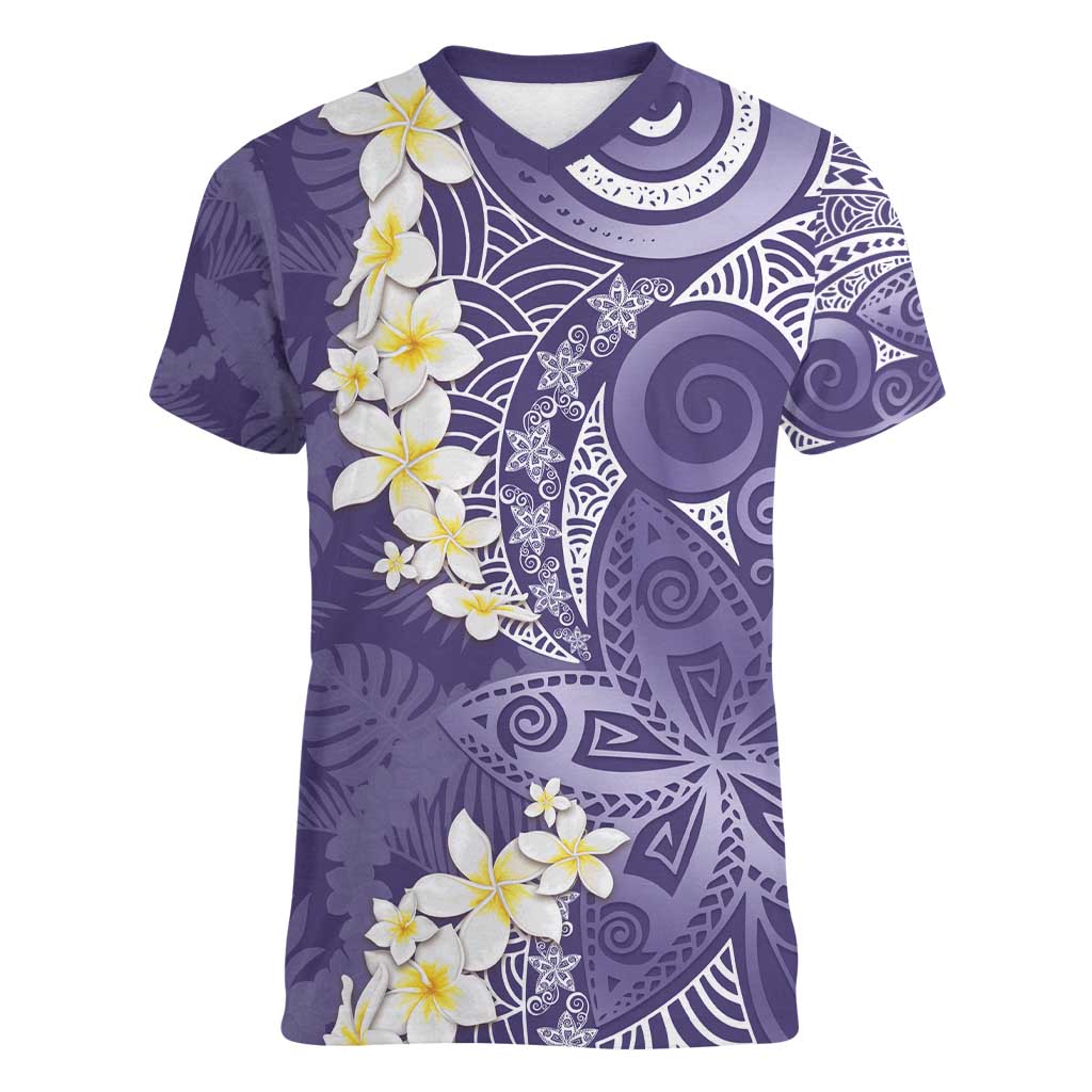 Violet Polynesian Tribal Frangipani Tropical Vibe Women V-Neck T-Shirt LT14 Female Violet - Polynesian Pride