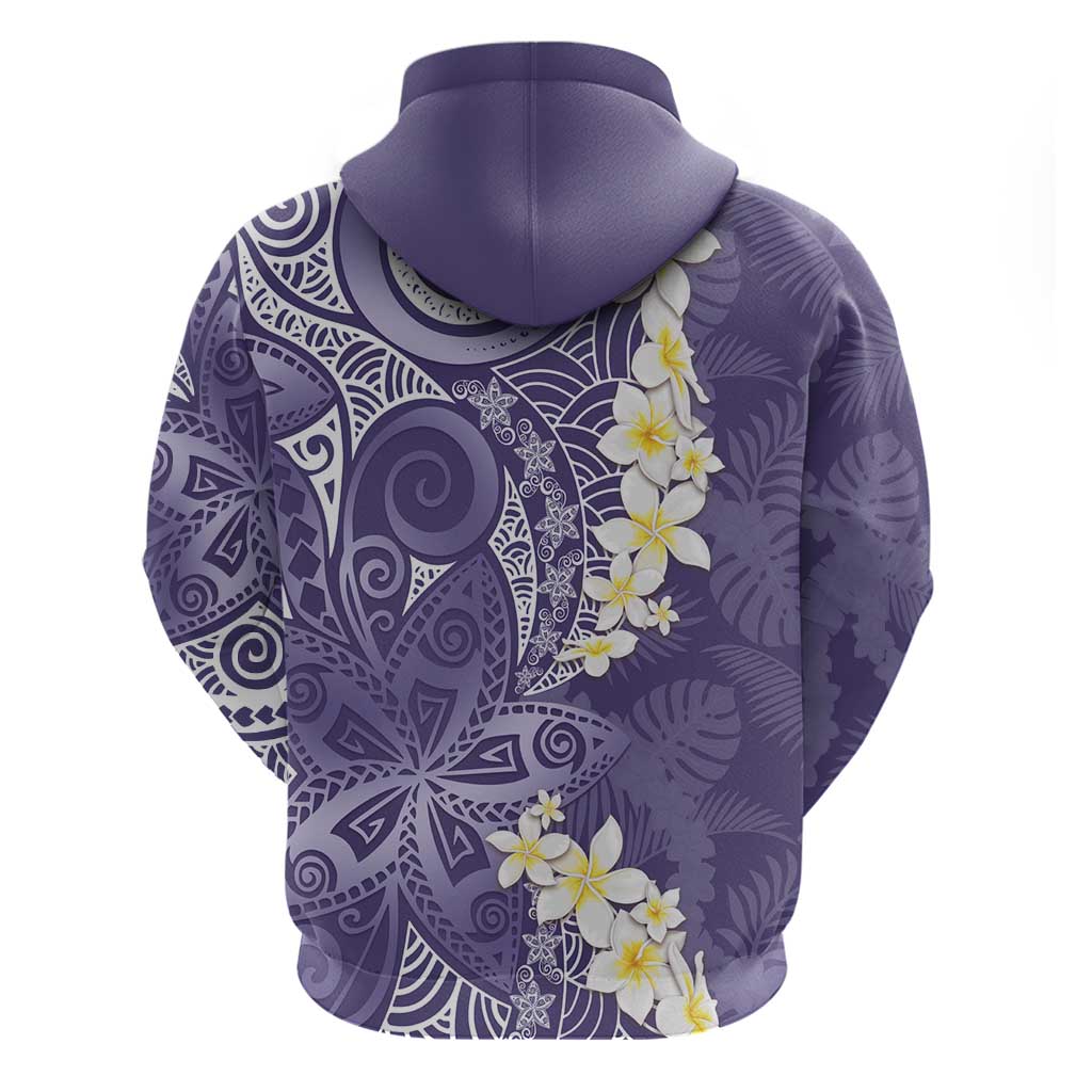 Violet Polynesian Tribal Frangipani Tropical Vibe Zip Hoodie