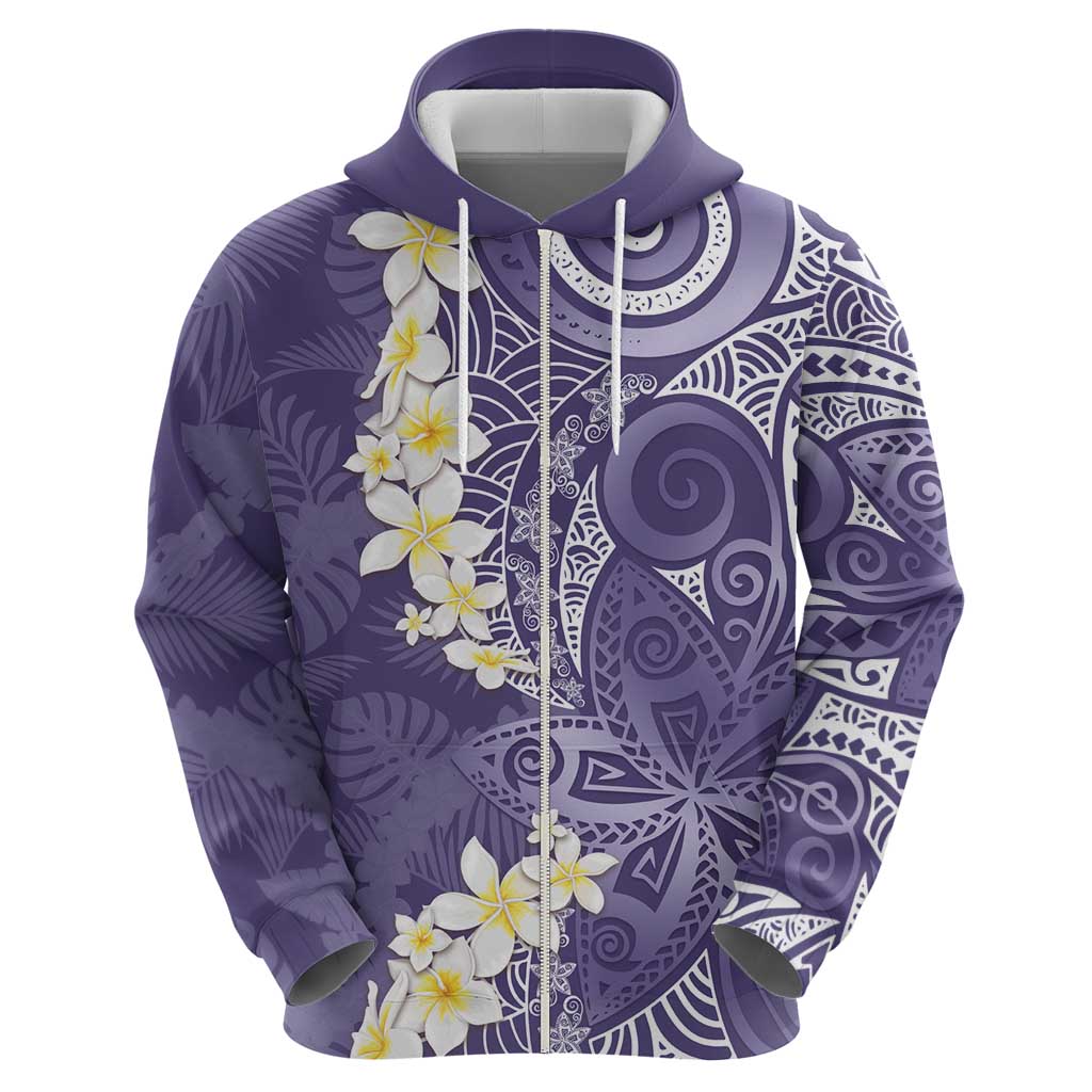 Violet Polynesian Tribal Frangipani Tropical Vibe Zip Hoodie