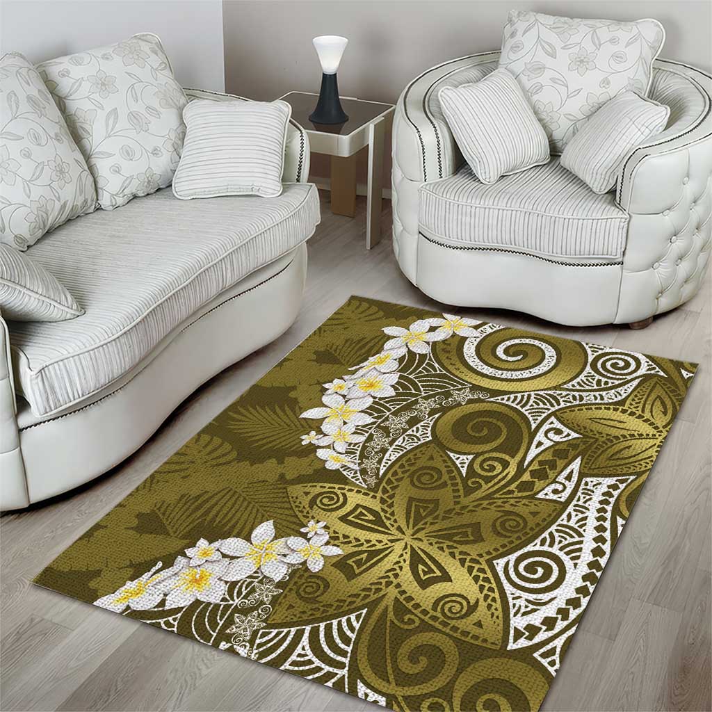 Gold Polynesian Tribal Frangipani Tropical Vibe Area Rug