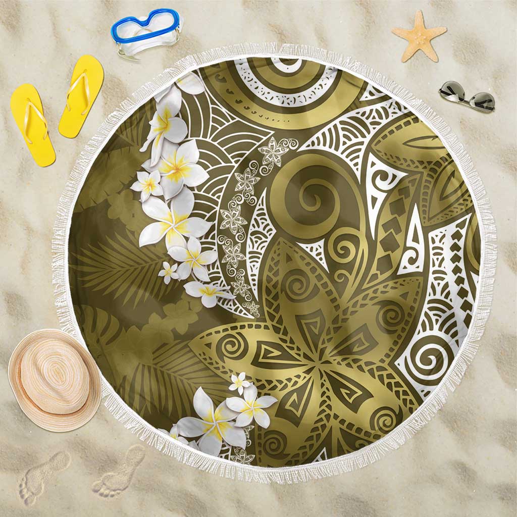 Gold Polynesian Tribal Frangipani Tropical Vibe Beach Blanket