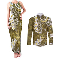 Gold Polynesian Tribal Frangipani Tropical Vibe Couples Matching Tank Maxi Dress and Long Sleeve Button Shirt LT14 Gold - Polynesian Pride