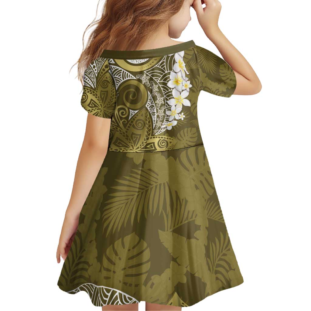 Gold Polynesian Tribal Frangipani Tropical Vibe Family Matching Off Shoulder Short Dress and Hawaiian Shirt