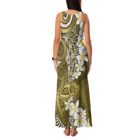 Gold Polynesian Tribal Frangipani Tropical Vibe Family Matching Tank Maxi Dress and Hawaiian Shirt