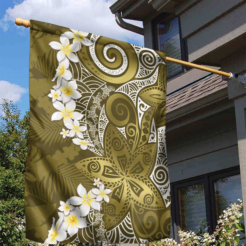 Gold Polynesian Tribal Frangipani Tropical Vibe Garden Flag