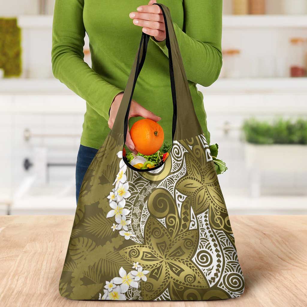 Gold Polynesian Tribal Frangipani Tropical Vibe Grocery Bag