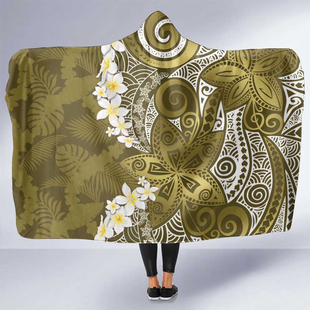 Gold Polynesian Tribal Frangipani Tropical Vibe Hooded Blanket