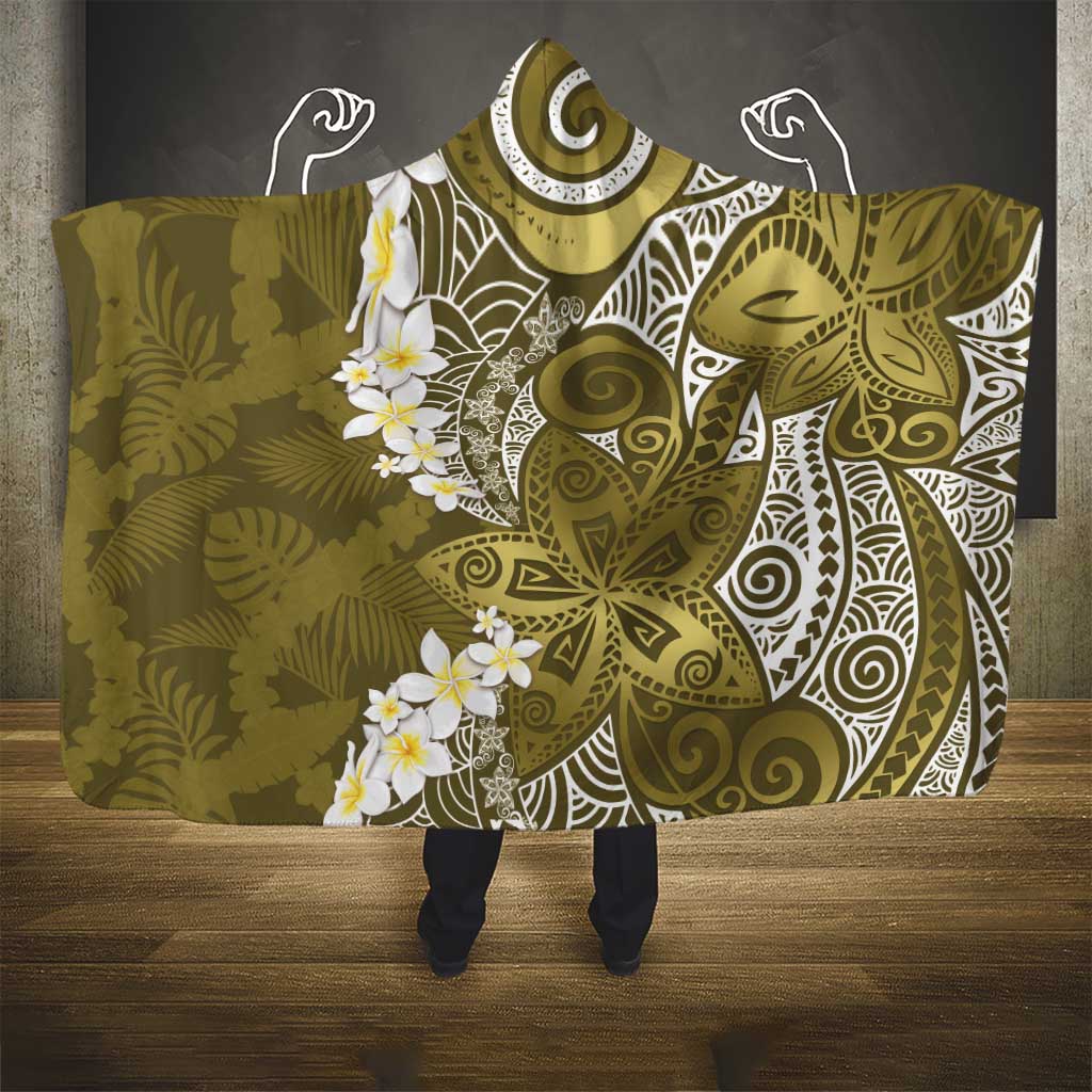 Gold Polynesian Tribal Frangipani Tropical Vibe Hooded Blanket