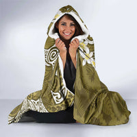 Gold Polynesian Tribal Frangipani Tropical Vibe Hooded Blanket