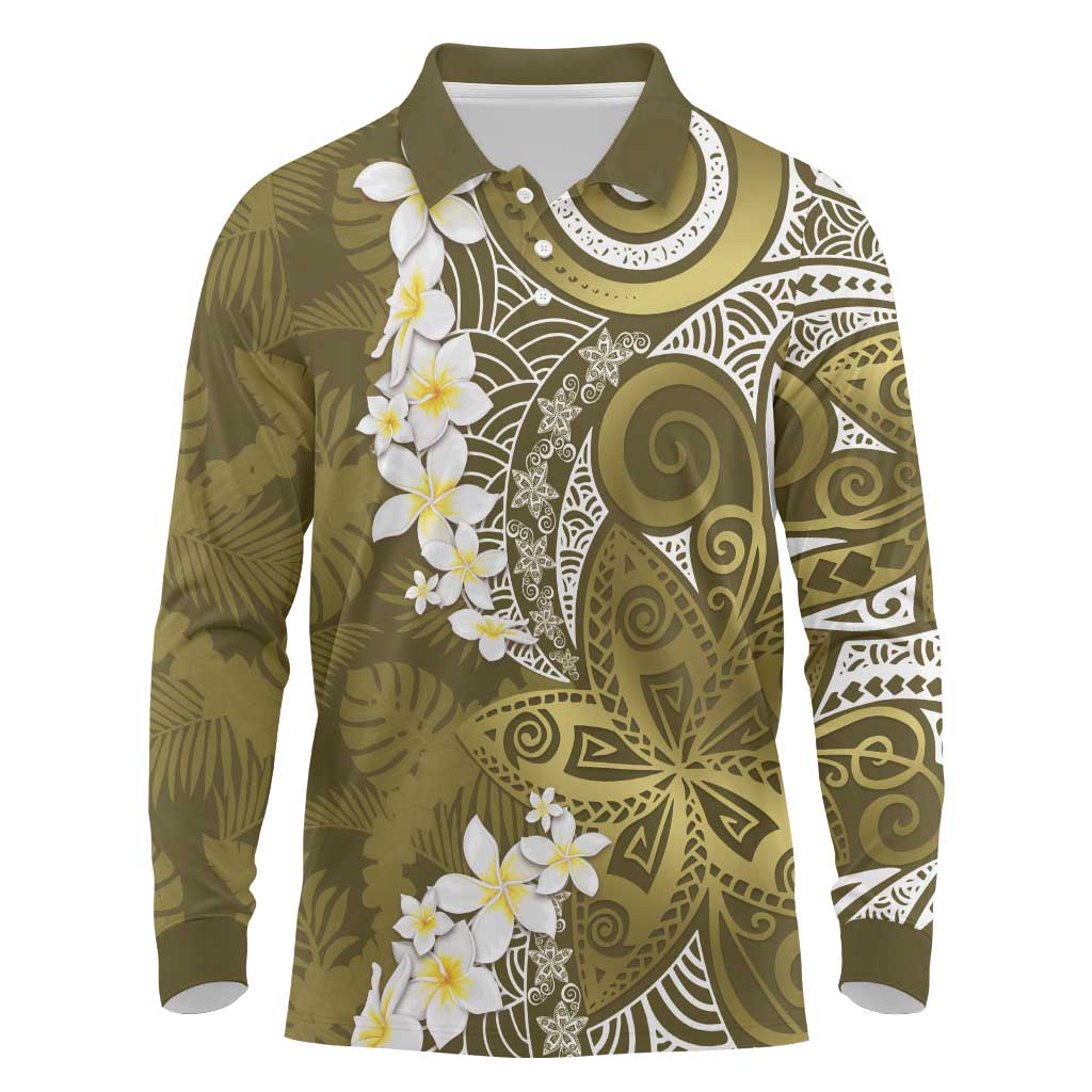 Gold Polynesian Tribal Frangipani Tropical Vibe Long Sleeve Polo Shirt LT14 Gold - Polynesian Pride