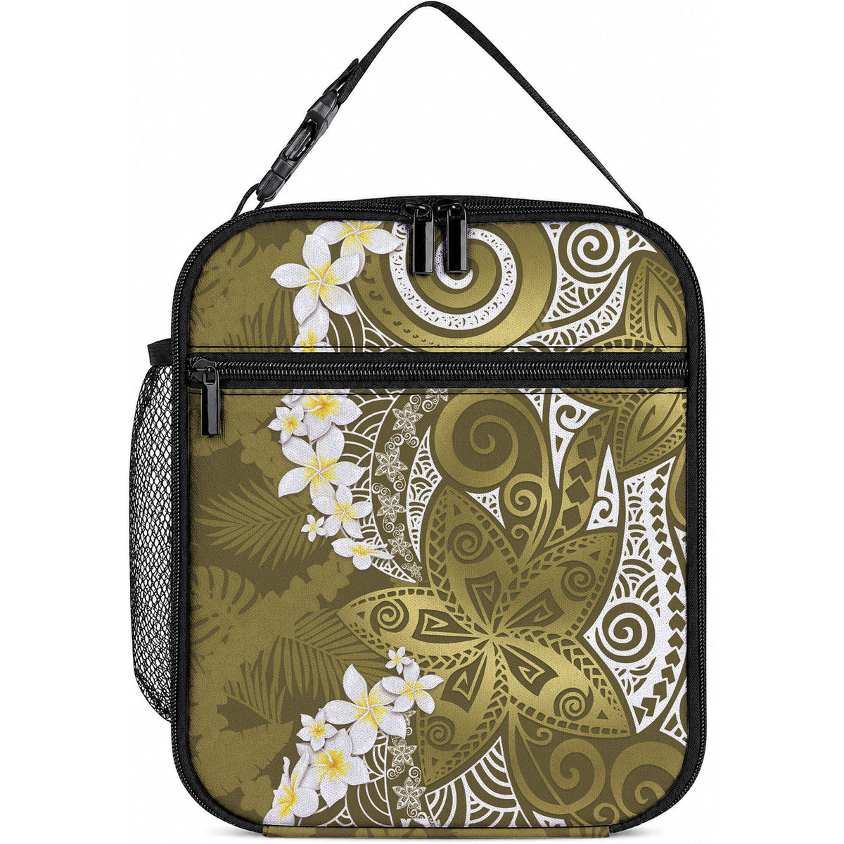 Gold Polynesian Tribal Frangipani Tropical Vibe Lunch Bag LT14 10.2 × 8.3 × 4.3 inch Gold - Polynesian Pride