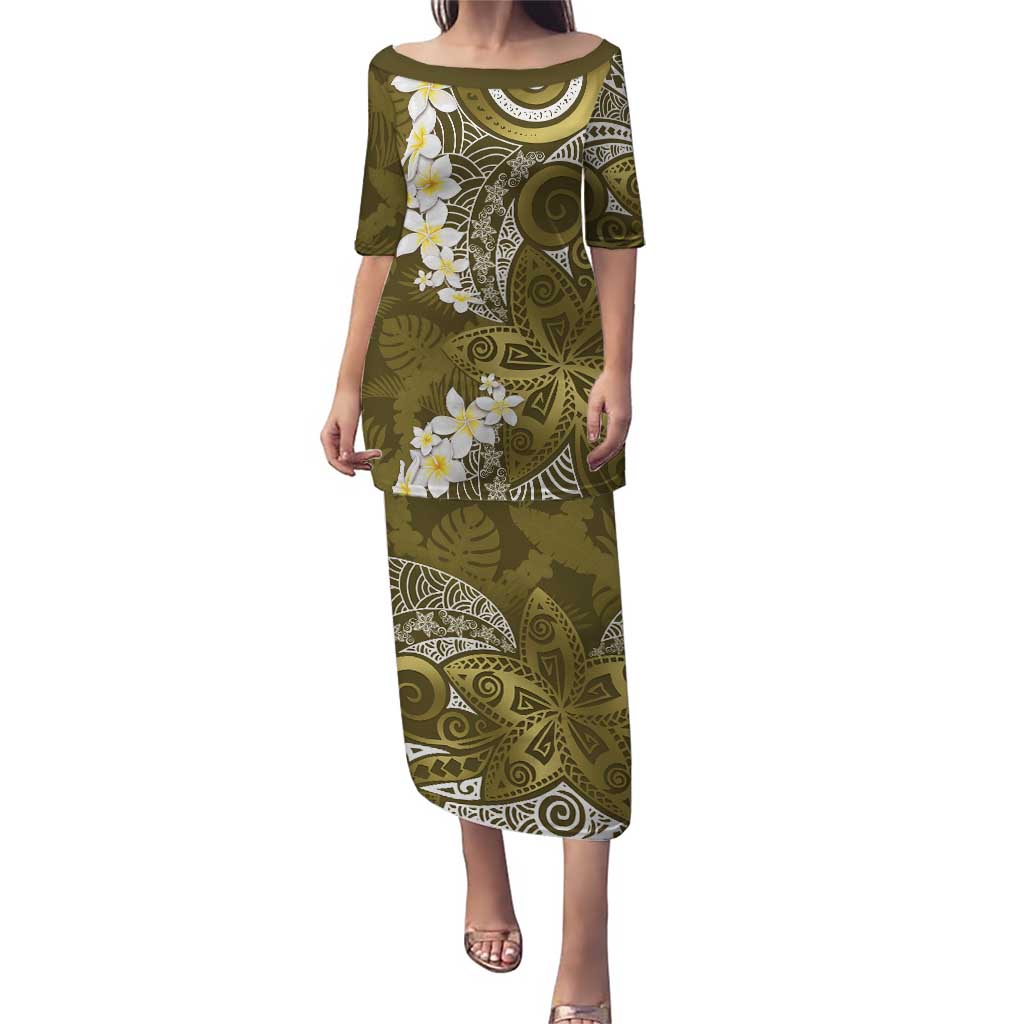Gold Polynesian Tribal Frangipani Tropical Vibe Puletasi