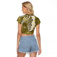Gold Polynesian Tribal Frangipani Tropical Vibe Raglan Cropped T Shirt LT14 - Polynesian Pride