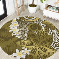 Gold Polynesian Tribal Frangipani Tropical Vibe Round Carpet