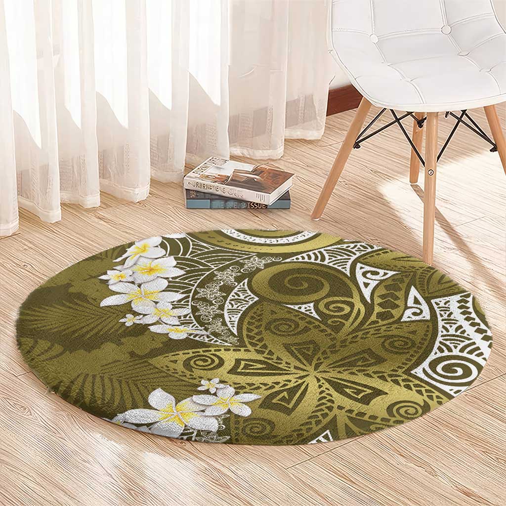 Gold Polynesian Tribal Frangipani Tropical Vibe Round Carpet