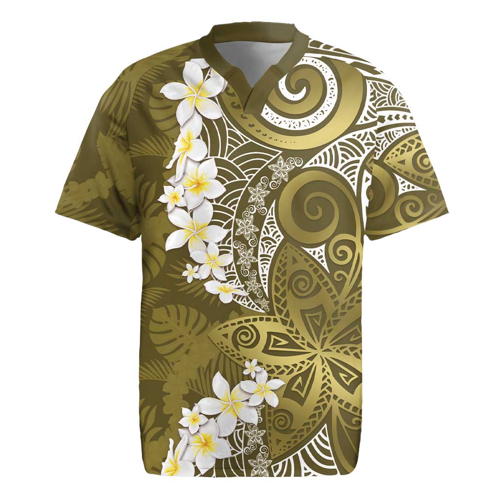 Gold Polynesian Tribal Frangipani Tropical Vibe Rugby Jersey LT14 Gold - Polynesian Pride