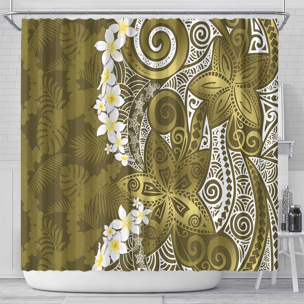 Gold Polynesian Tribal Frangipani Tropical Vibe Shower Curtain