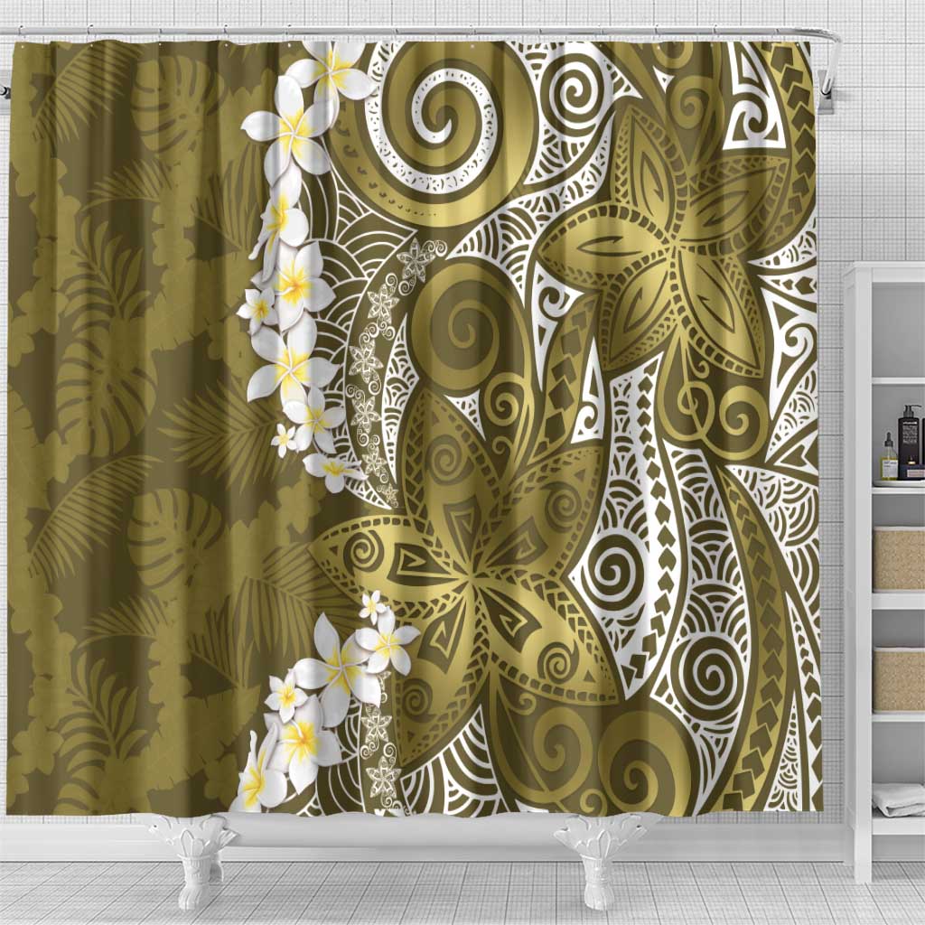 Gold Polynesian Tribal Frangipani Tropical Vibe Shower Curtain