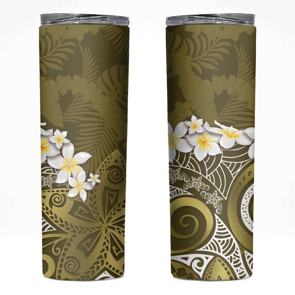 Gold Polynesian Tribal Frangipani Tropical Vibe Skinny Tumbler LT14 Gold - Polynesian Pride
