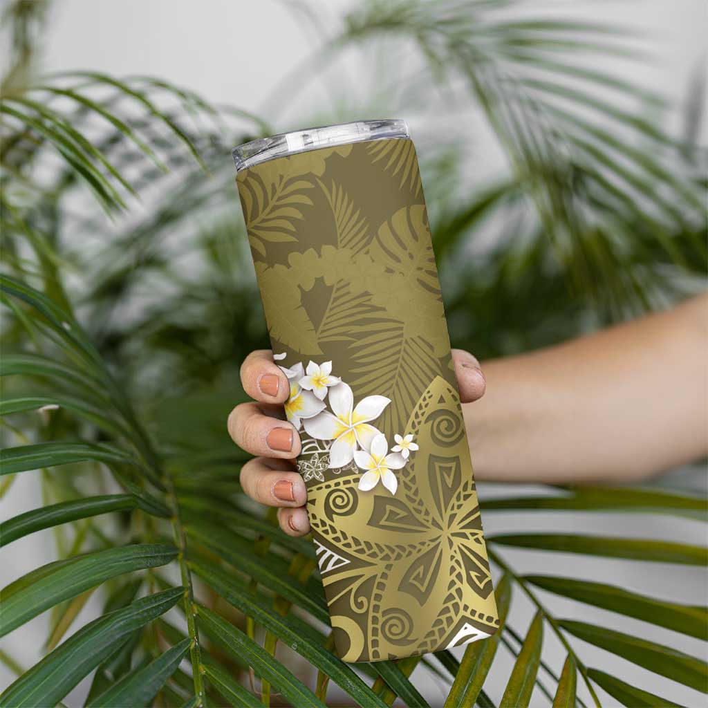 Gold Polynesian Tribal Frangipani Tropical Vibe Skinny Tumbler LT14 - Polynesian Pride