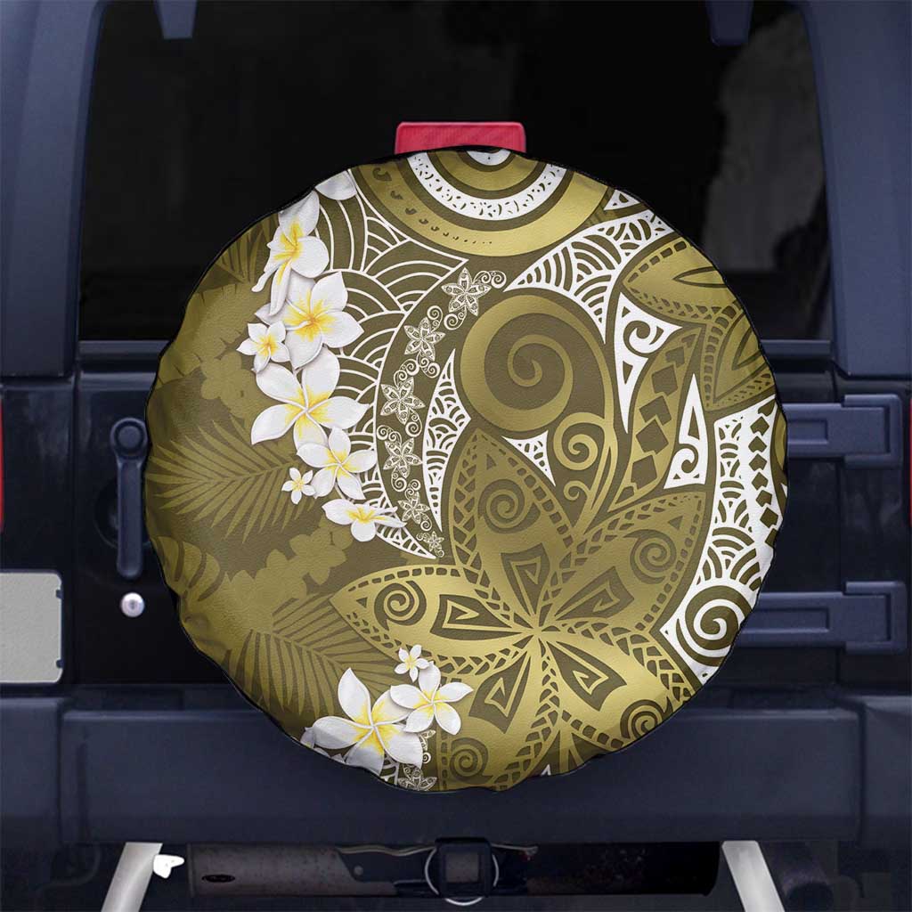 Gold Polynesian Tribal Frangipani Tropical Vibe Spare Tire Cover