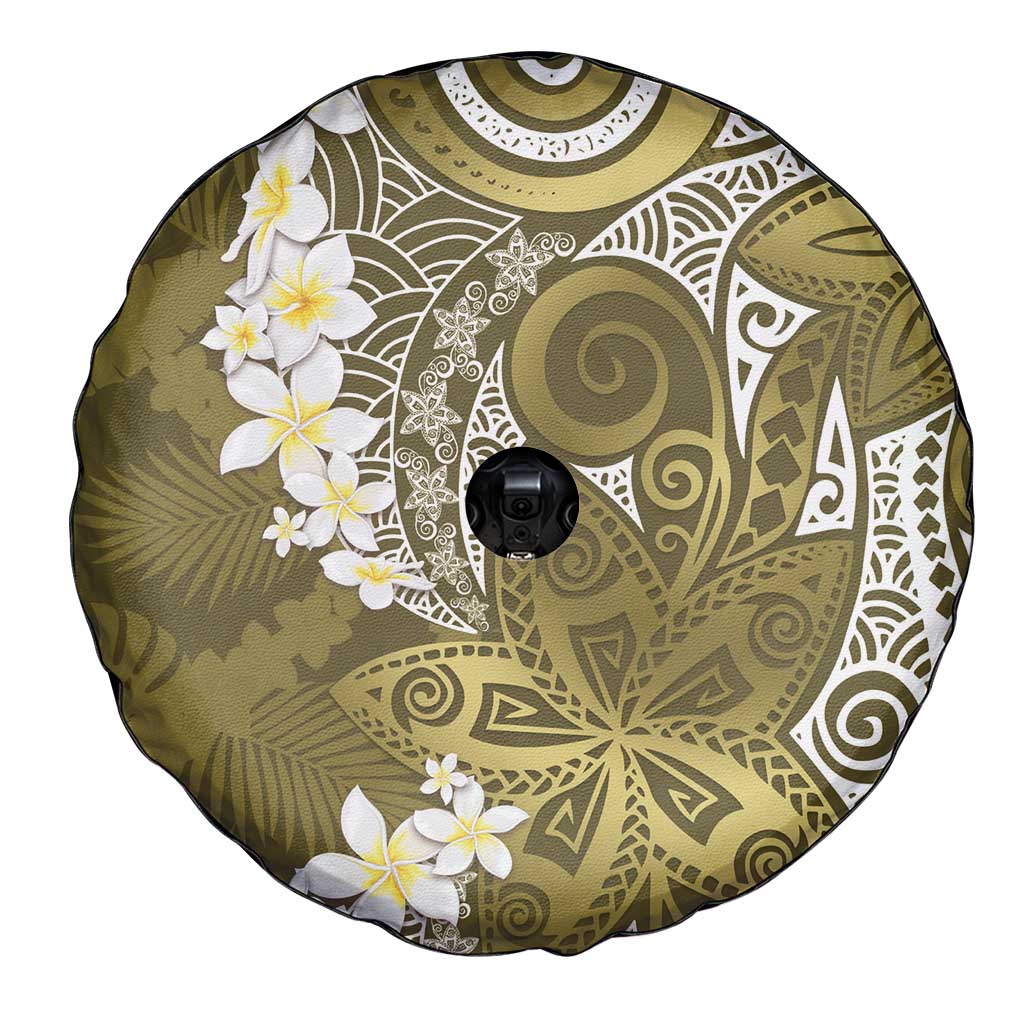 Gold Polynesian Tribal Frangipani Tropical Vibe Spare Tire Cover