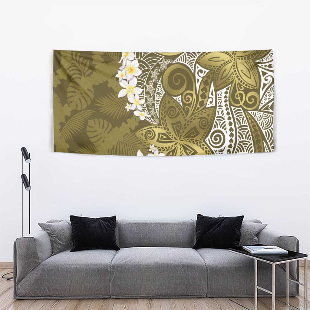 Gold Polynesian Tribal Frangipani Tropical Vibe Tapestry