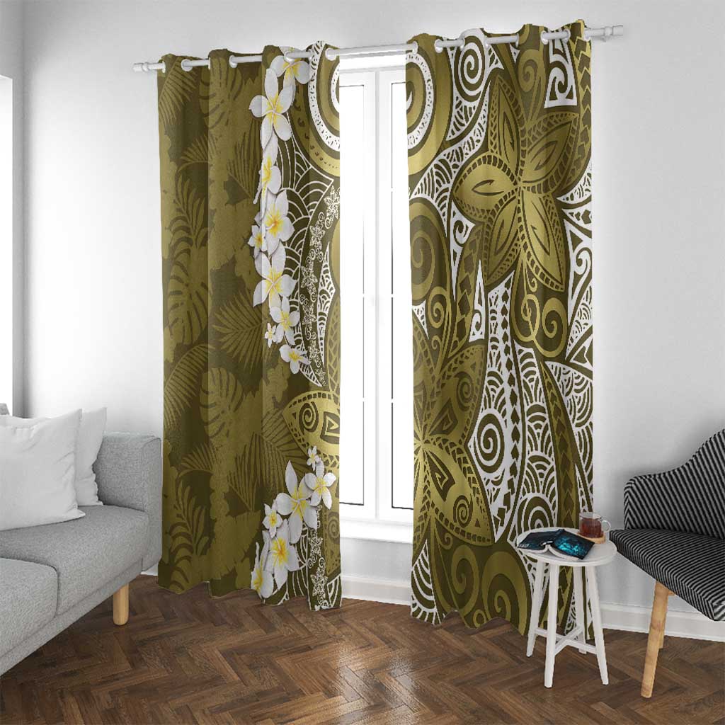 Gold Polynesian Tribal Frangipani Tropical Vibe Window Curtain